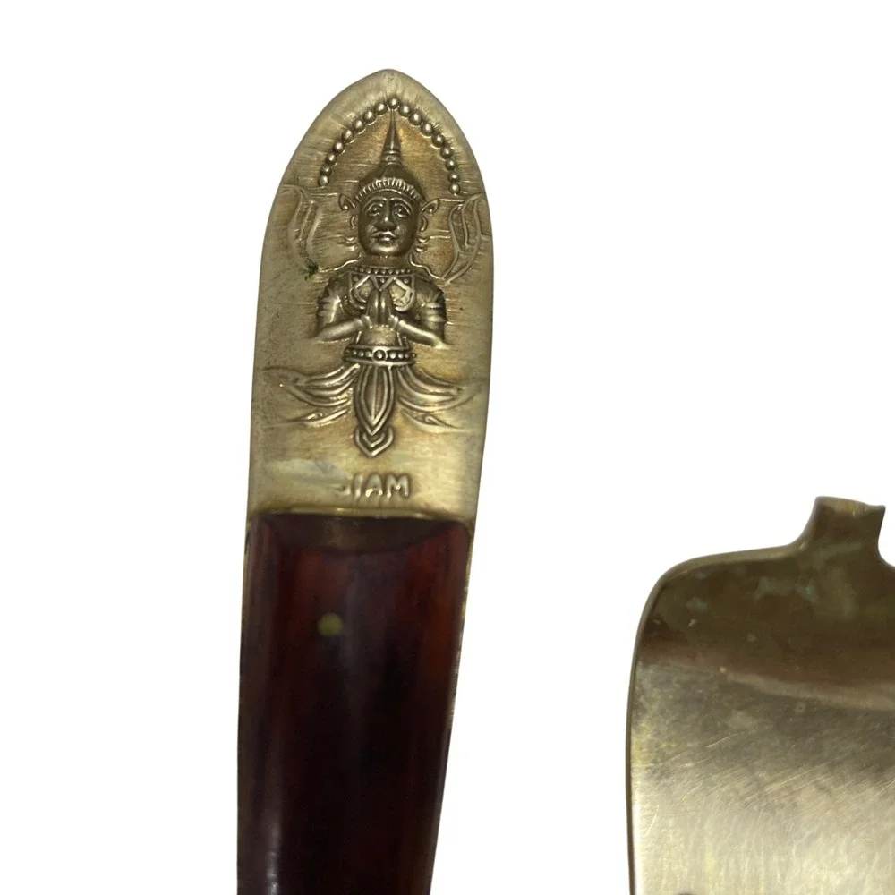 Vintage Fork / Stem‎ Pieces Buddha Ornate Brass Wood Pieces